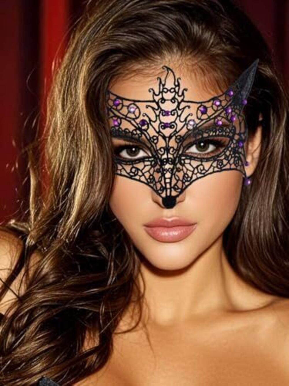 9782 Black Masquerade Mask Shiny Rhinestone Lace Mask Venetian Ball Eye